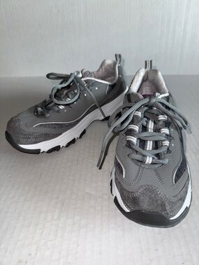 Skechers Gray D’Lites Memory Foam Lace Up Sneakers